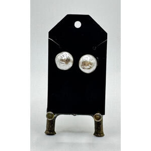 Vintage Baroque Freshwater Pearl Stud Earrings Sterling Silver Screw Back 1.5"